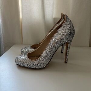 Jerome C Rousseau Leather Elegant Silver Glitter Sparkle High Heels 40